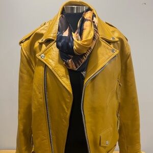 Amber Yellow Genuine Leather Moto Jacket – Bold, Stylish, Built for Adventure